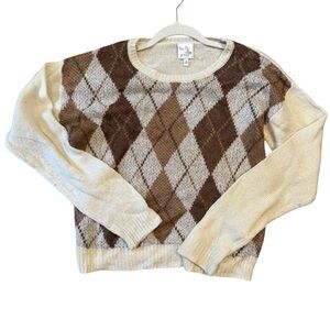 Belle Du Jour vintage Argyle Sweater - Cream and Brown